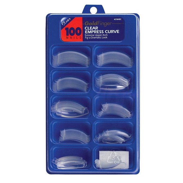 Gold Finger 100 piezas de uñas postizas acrílicas transparentes con punta de emperatriz, arco curvo, cubierta completa, prensa transparente en uñas, extensión de uñas artificiales francesas (paquete d