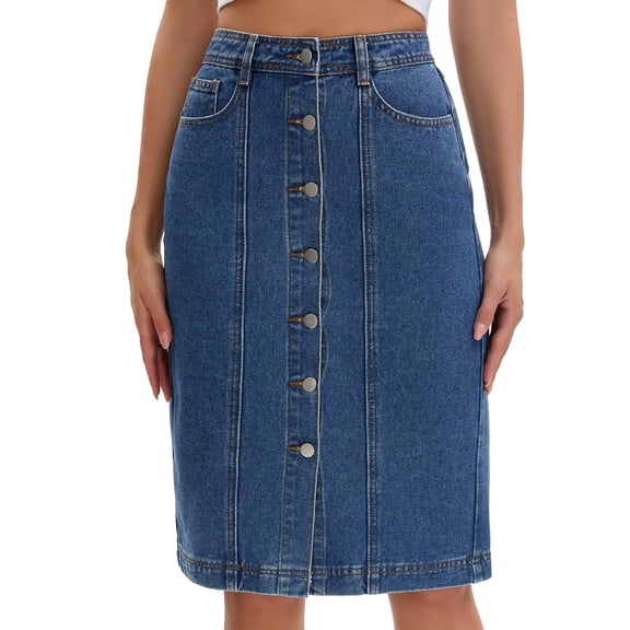 DARING DIVA Women's Denim Pockets Knee Length Jean Skirts Small Blue