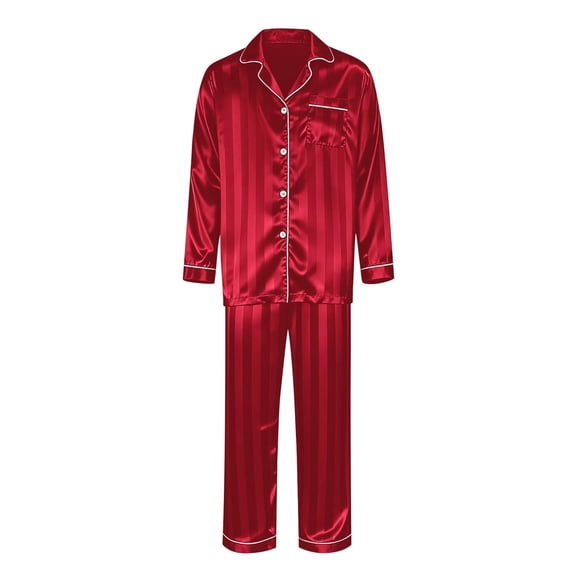 Fengactive Men's Christmas Striped Silk Satin Pajamas Set Long Sleeve Button Down Holiday Sleepwear