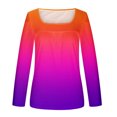 thumbnail image 5 of Womens Tunic Tops Casual Square Neck Long Sleeve Pleated Flowy T-Shirts Striped/Floral Printed Dressy Blouses,Orange,XL, 5 of 5