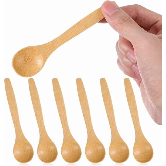 6PCS Bamboo Spoons,Mini Wooden Spoons 5.5 Inch,Multi-purpose Small Teaspoons for Condiments Spices Honey Ice Cream Coffee Kitchen & Serving Utensils