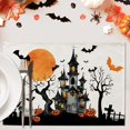 thumbnail image 2 of Halloween Horror Castle Placemats Set of 4, Scary Haunted House Moon Bats Dining Place Mats Table Decor, Creepy Tree Jack O Lantern Pumpkin Home Kitchen Decoration 12 x 18 Inches, 2 of 5