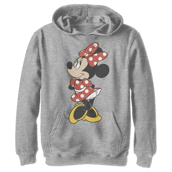 Boy's Mickey & Friends Smiling Minnie Mouse Portrait  Pull Over Hoodie Athletic Heather Small