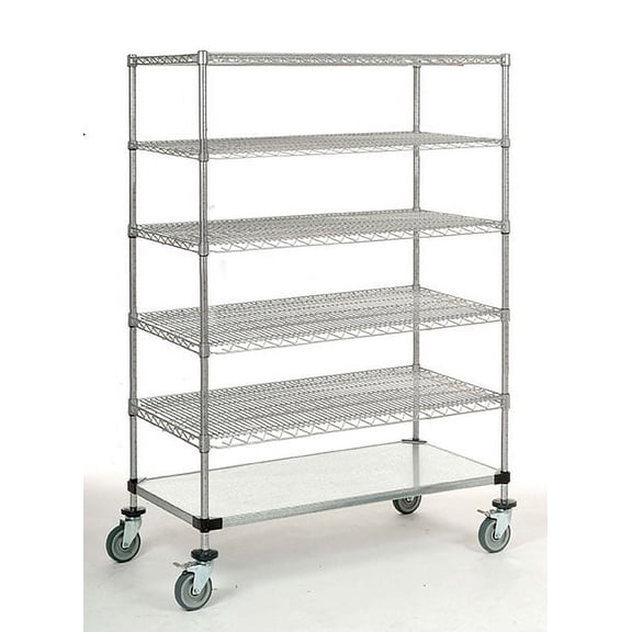 18" Deep x 24" Wide x 69" High 1200 lb Capacity Mobile Unit with 5 Wire Shelves and 1 Solid Shelf