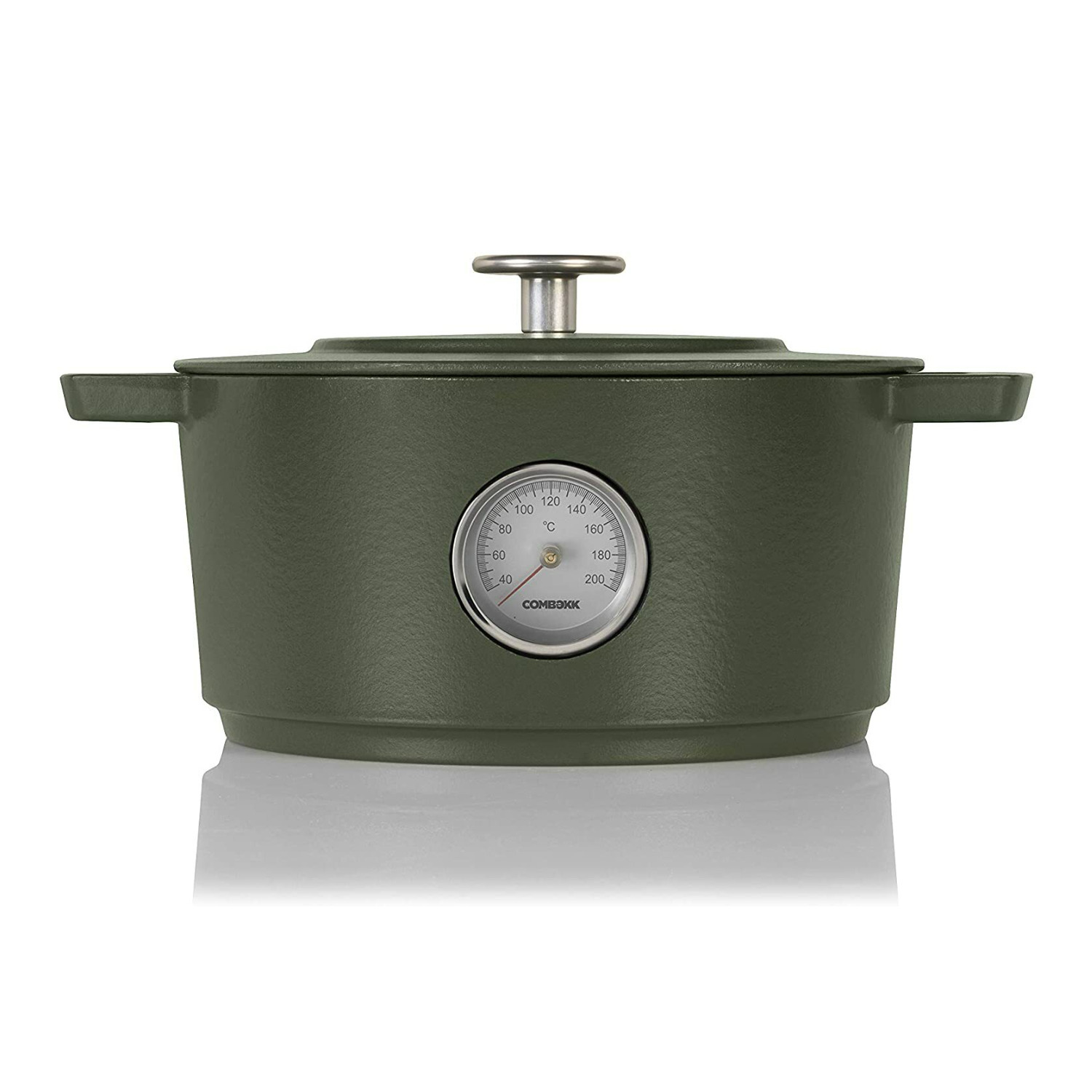 Combekk Enamel Cast Iron 6.3 Quart Dutch Oven w/ Thermometer (Green, 11Inch)