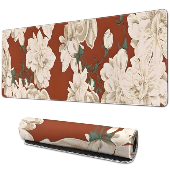Long Mouse Pads for Desk,Pioneer Flower Floral Print Pattern Desk Mats on Top Of Desks, Desk Mouse Pad Extra Large with 3mm Non-Slip Base and Stitched Edge for Gaming,Office,Work,Home 31.5"x11.8"