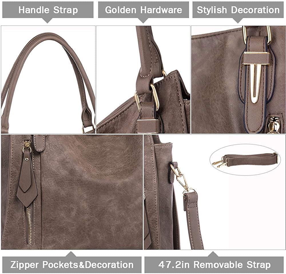 JOYSON Handbags for Women Shoulder Tote Zipper Purse PU Leather Top-handle Satchel Bags Ladies Medium A-sepia Brown