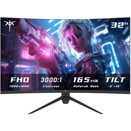 Restored KTC 32 Inch Curved Gaming Monitor, FHD 1080P 165Hz PC Monitor, 1500R, 122% sRGB with HDR, FreeSync Premium, HDMI 2.0x2, DisplayPort 1.4, VESA Compatible, Tilt Adjustable, Eye Care, H32S17C (Refurbished)