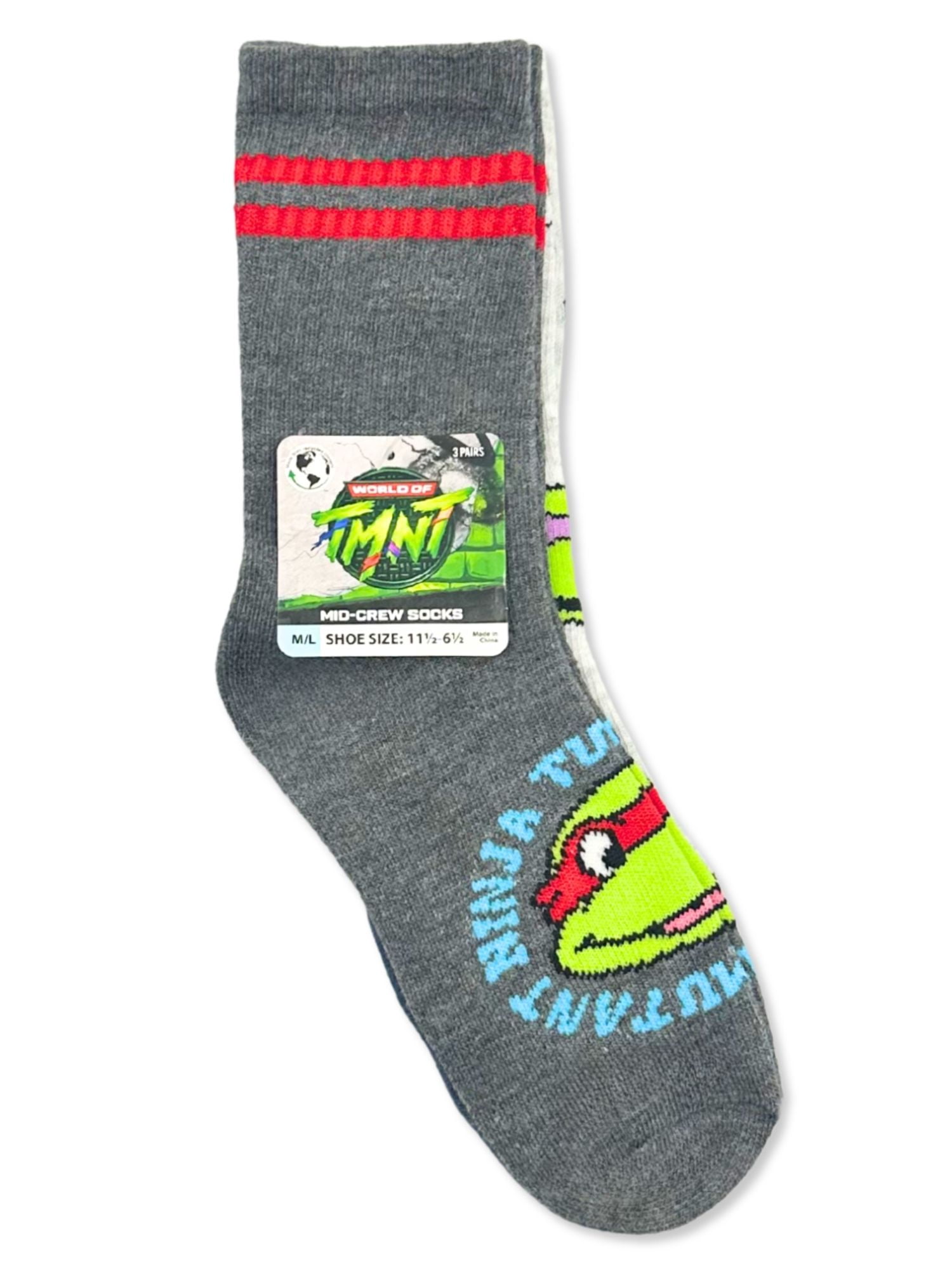 Teenage Mutant Ninja Turtles Boys Mid-Crew Socks, 3-Pack, Sizes S/M-M/L