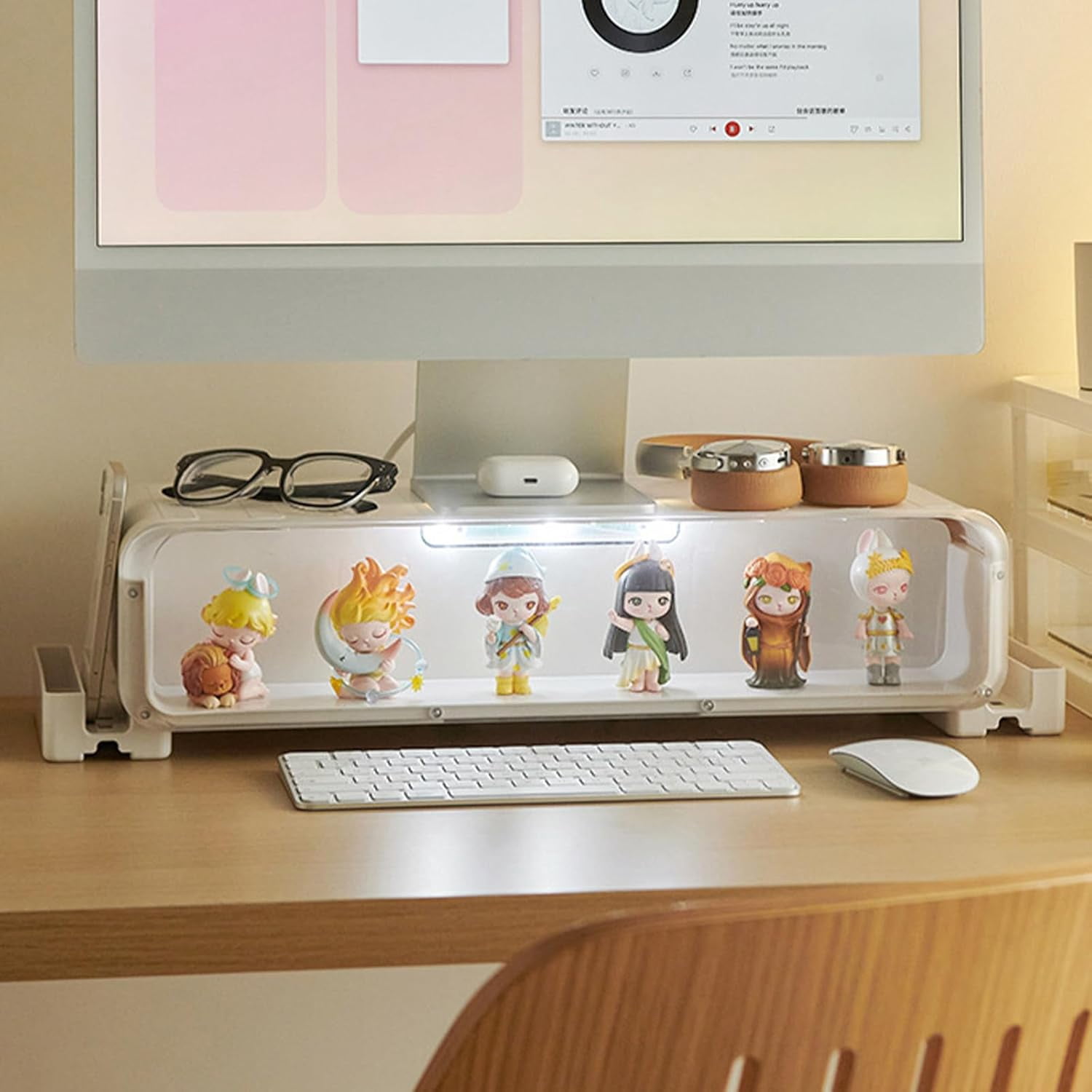 Monitor Stand Riser, Computer Monitor Stand with Drawer and Display Minifigures, Computer Desktop Stand with Lights, Removable Elevated Structure, Compatible with Computers, Desktops, and Laptops