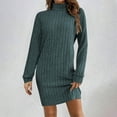 thumbnail image 2 of qelini Turtleneck Dresses for Women Long Sleeve Solid Dropped Shoulder Mini Sweater Dress Winter Warm Dresses, 2 of 7