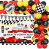 Race Car Baby Shower Decorations Race Car Baby Shower Backdrop Lets Go Racing Car Balloon Garland Kit Red Yellow Black Racing Gender Reveal Decor with Checkered Flags Balloons checkered Flag Banner