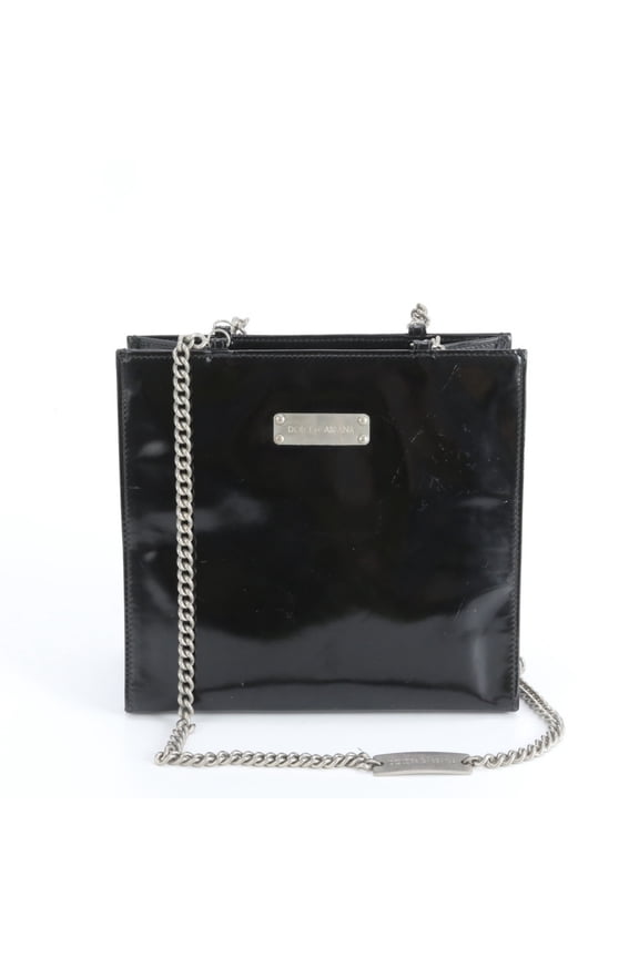 Pre-Owned Dolce & Gabbana D&G Silver Chain Shoulder Bag Tote Handbag Black Women's