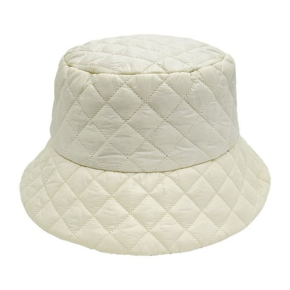 Xfvqtps Unisex Fisherman Hat Plush Lining Lattice Outdoor Travel Sunshade Fashion Versatile Thickened Windproof Coldproof Warm Winter Bucket Hat Beige
