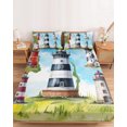 thumbnail image 2 of Twin XL Size Fitted Sheet Set - Lighthouse 2 Piece Bedding Sets 16" Deep Pocket Fitted Sheet with 1 Pillowcases, Red Black Summer Oil Painting Ocean Beach Brushed Microfiber Hotel Luxury Bed Sheets, 2 of 9