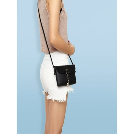 Small Black Purse - Women's Vintage Small Deer Pendant Leather Crossbody Shoulder Bag Black