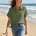 thumbnail image 2 of Annhoo Button down Shirts for Women Summer Casual Short Sleeve Collared Blouses Plus Size Loose Tops with Pockets, 2 of 7