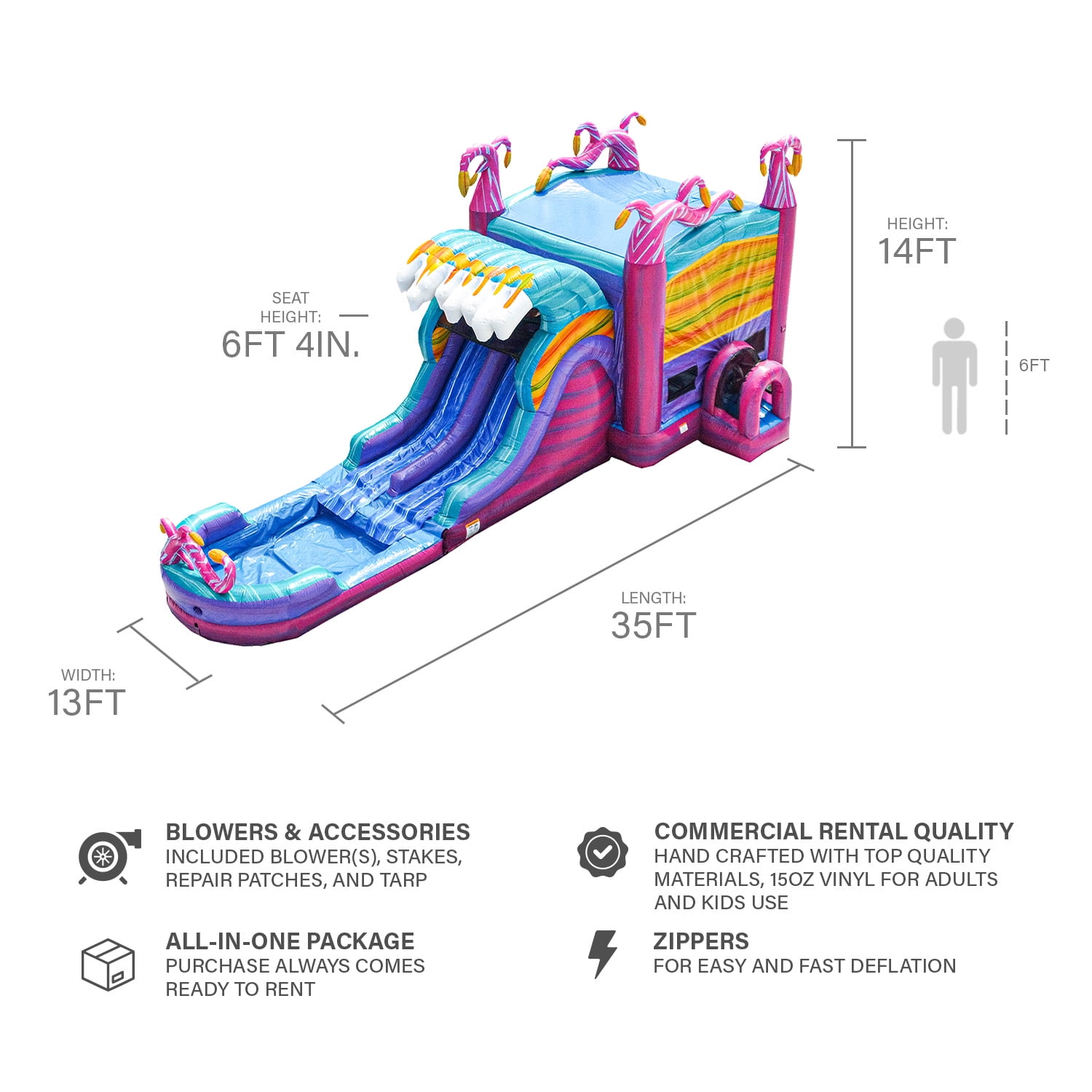 JumpOrange Mystery Jungle Commercial Grade Inflatable Bounce House Water Slide (with Splash Pool and Blower)