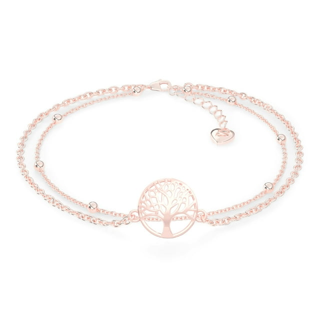 SERASAR 925 Sterling Silver Anklet "Life" with 18k Gold Plating, RoseGold, Including Gift box