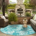 thumbnail image 2 of Unique Loom Outdoor Coastal Collection Area Rug - Coral (4' 1" Round Teal/Ivory), 2 of 7
