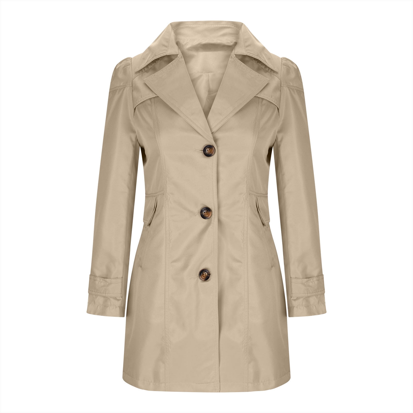Women's Lapel Button Down Trench Coat Casual Long Sleeve Pockets Jackets Coat Classic Belted Overcoat