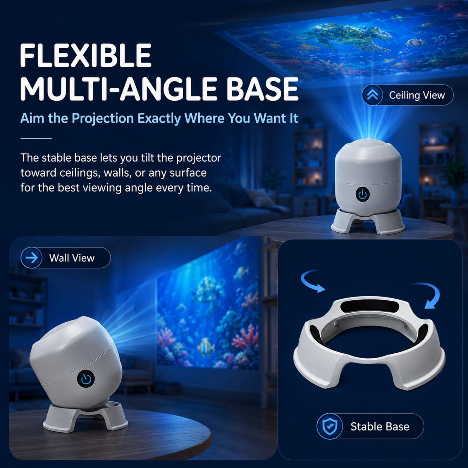 Dynamic 360° Rotating Ocean Wave Projecto,Led Starry Ocean Projector,Aquarium Projector for Bedroom,Plug & Play USB Dimmable Mood Light for Bedroom Meditation, Adults Home Theater Relaxation，Ocean