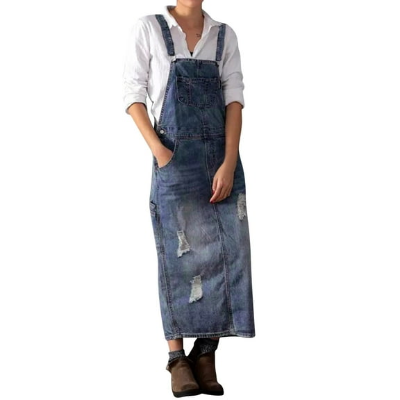 Daolelai 2023 New Women's Denim Skirt Ripped Overalls Women's Denim Skirt Overalls Skirt Women