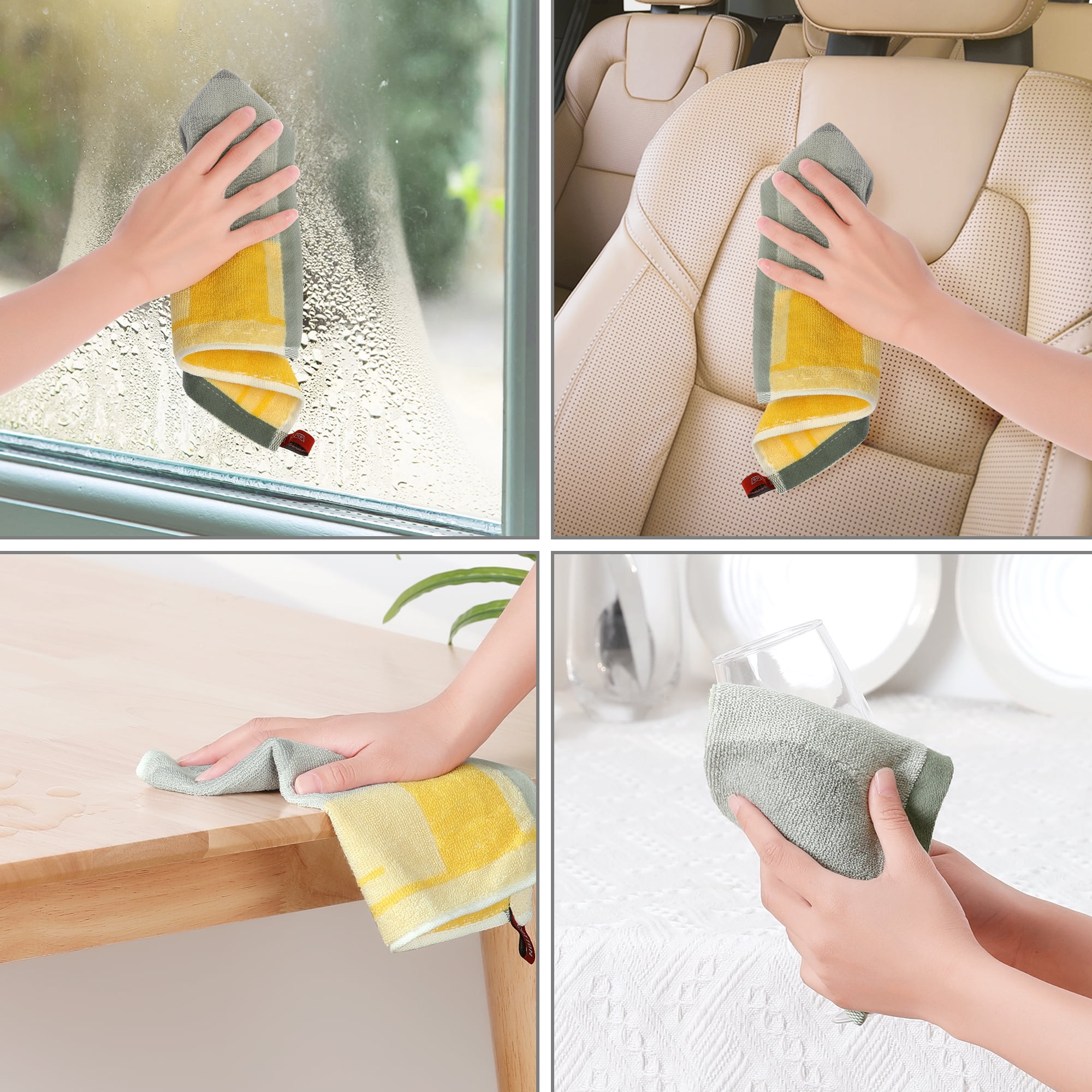 Unique Bargains Cotton Cleaning Cloths Soft Absorbent Dishes Kitchen Towels 10" x 10" Yellow 10pk