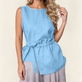 thumbnail image 2 of Ashirexll Summer Tops for Women Women Round Neck Sleeveless Waist Asymmetrical Hem Solid Color Casual Blouse Top, 2 of 7