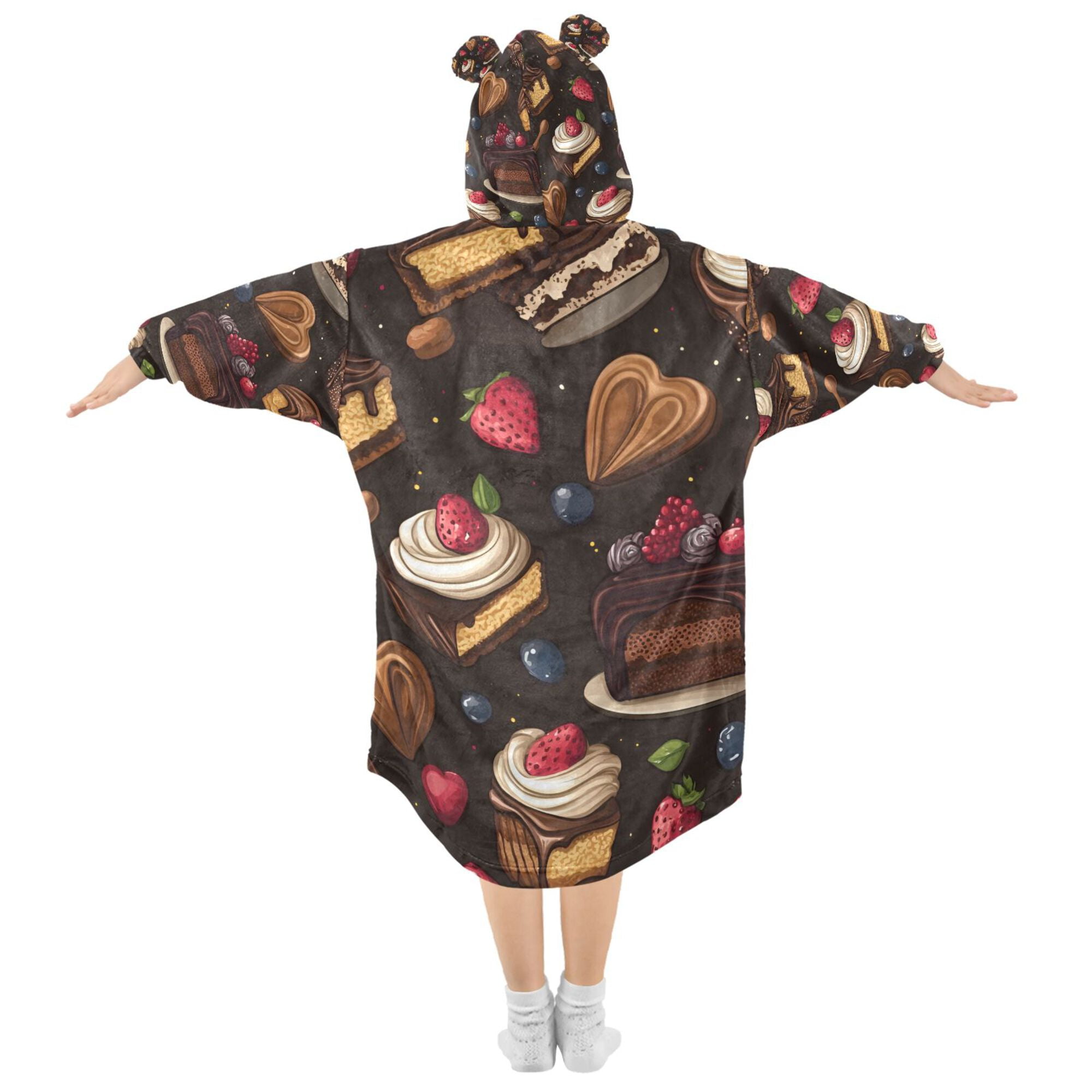 FORMRS Wearable Blanket Hoodie with Sleeves for Kids Cozy Flannel Sweatshirt, Chocolate Cakes