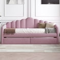 thumbnail image 3 of Twin Size Velvet Daybed, Modern Multi-Function Upholstered Sofa Bed Frame with 2 Drawers, USB Charging Ports and 2 Pockets, Wooden Platform Bed Frame for Living Room, Bedroom, Apartment, Pink, 3 of 9