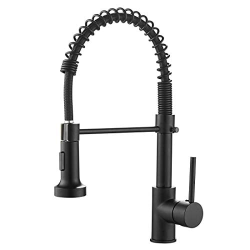 owofan kitchen faucets commercial solid brass single handle single lever pull down sprayer spring kitchen sink faucet matte black 9009r