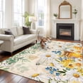 thumbnail image 2 of Rectangle Area Rugs 5 x 7 Ft, Daisy Spring Floral Non-Slip Residential Carpet, Farmhouse Botanical Green Leaves Vintage Art Indoor Crawling Mats Runner Rugs for Living Room/Dining Room/Bedroom, 2 of 8