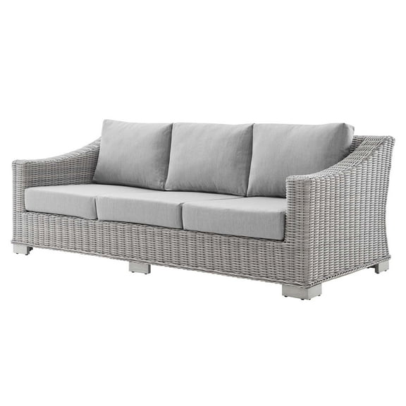 Lounge Sofa, Sunbrella, Rattan, Wicker, Grey Gray, Modern Contemporary Urban Design, Outdoor Patio Balcony Cafe Bistro Garden Furniture Hotel Hospitality