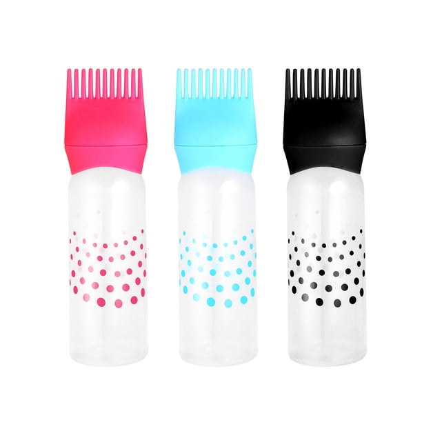 Lurrose 3pcs Coloridas botellas de tinte para el cabello Aplicador de cabello de peluquería con líneas de escala Botellas de tinte para el cabello para uso en el salón del hogar (negro, rosado y azul