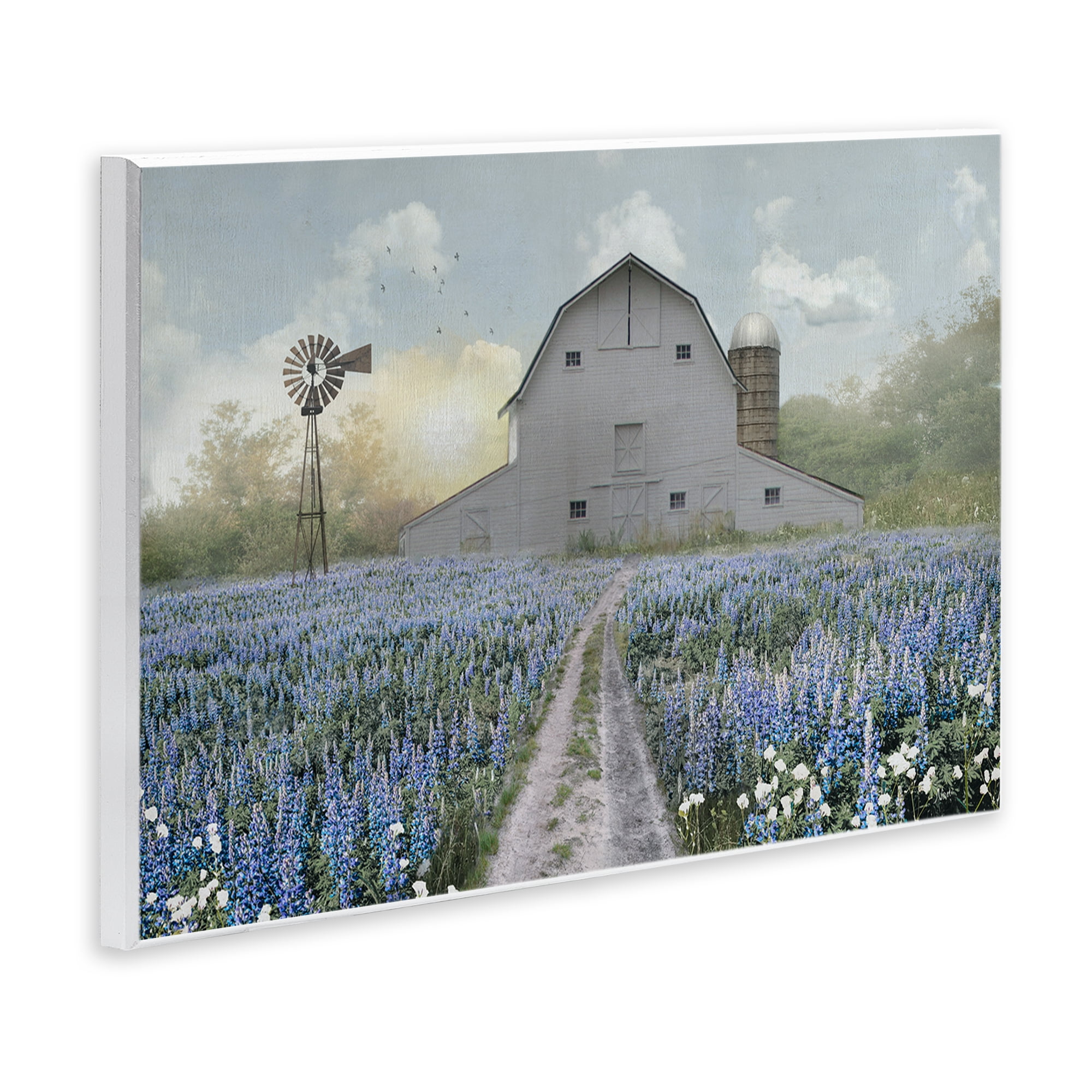 Stupell Industries Meadow of Blue Flowers & Barn Wall Plaque Art, design by Nan