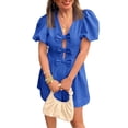 thumbnail image 5 of Summer Short Sleeve Women V-neck Solid Bow Front  Jumpsuit, 5 of 8