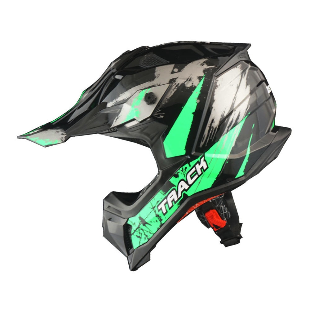 1Storm Adult Motocross Helmet ATV Dirt Bike BMX MX Downhill Mountain Helmet Track Style JH601; Track Green + Goggles + Skeleton Green Glove Bundle