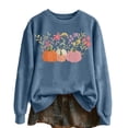 thumbnail image 2 of Halloween Sweatshirt for Women Oversized Charming Floral Pumpkin Embroidered Crewneck Sweatshirt with Fall Harvest Loose Fit Pullover Tops Light Blue M, 2 of 3