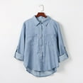 thumbnail image 3 of Danhjin Women's Button Down Denim Shirt Collared Casual Long Sleeve Shirts Tops on Clearance, 3 of 6