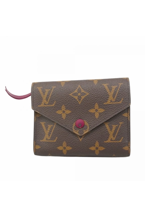 Pre-Owned Louis Vuitton Monogram Victorine Tri-fold Wallet M41938 Brown Fuchsia Women's