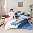 thumbnail image 4 of Manfei Abstract Marble Texture Queen Comforter Set,Modern Graffiti Art Bedding Sets,Gold Blue White Bedding Comforter Set For Men Women,Luxury Bedroom Decor Reversible,3pcs, 4 of 8