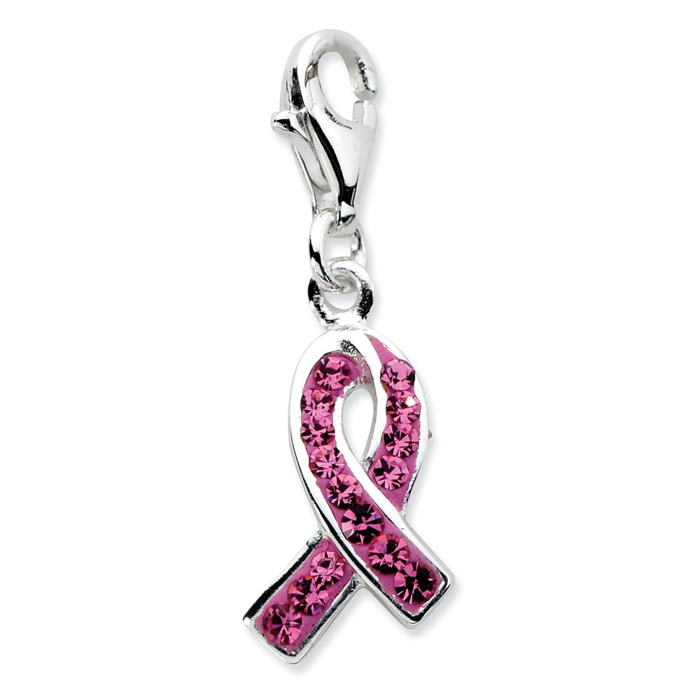 Amore La Vita Sterling Silver Stellux Crystal Pink Awareness Click-On Lobster Clasp Charm Pendant 