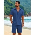 thumbnail image 4 of COOFANDY Men Cuban Sets Outfits 2 Piece Short Sleeve Cuban Shirts Guayabera Linen Suit, 4 of 6