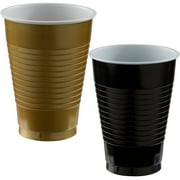 Holiday New Year Seasonal Theme Colors, Elegani 12 oz. Plastic Disposable Cups - 40 pcs- for Parties (Black-Gold)