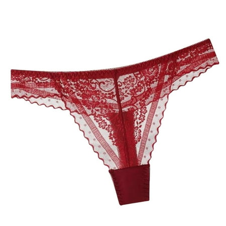 BYHONG Women s Comfortable and Sexy and Casual Solid Color Sexy Lace Thong Bowknot Panties for All Seasons Women s Panties Red XL