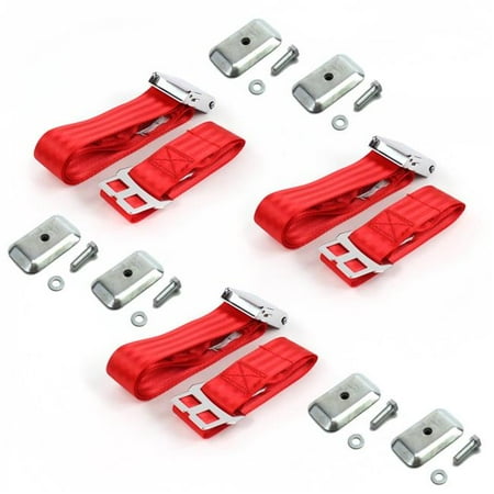 safeTboy Red Lap Bench Seat Belt Kit with Bracketry for 1941-1948 Early Cars Airplane 2 Point - 3 Belts