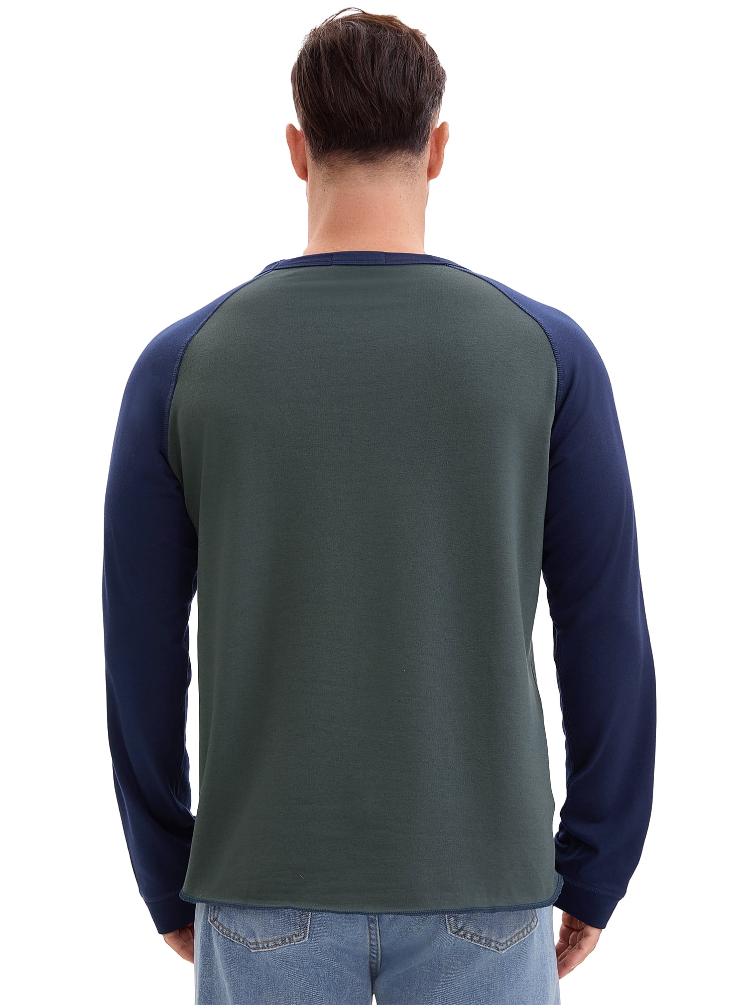 DARING DIVA Men's Long Sleeve Color Block Casual Raglan T-Shirt XL Gray Blue