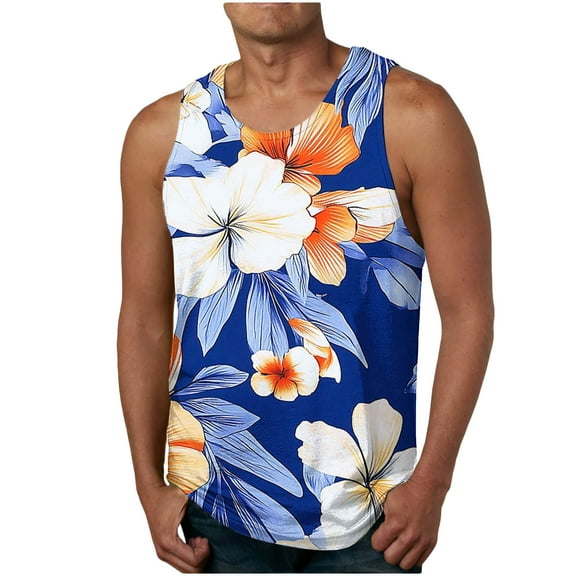 ALLLIST Tank Tops Men Summer Big And Tall Hawaiian Pullover Blue Comfy Undershirts for Men Size S-2XL