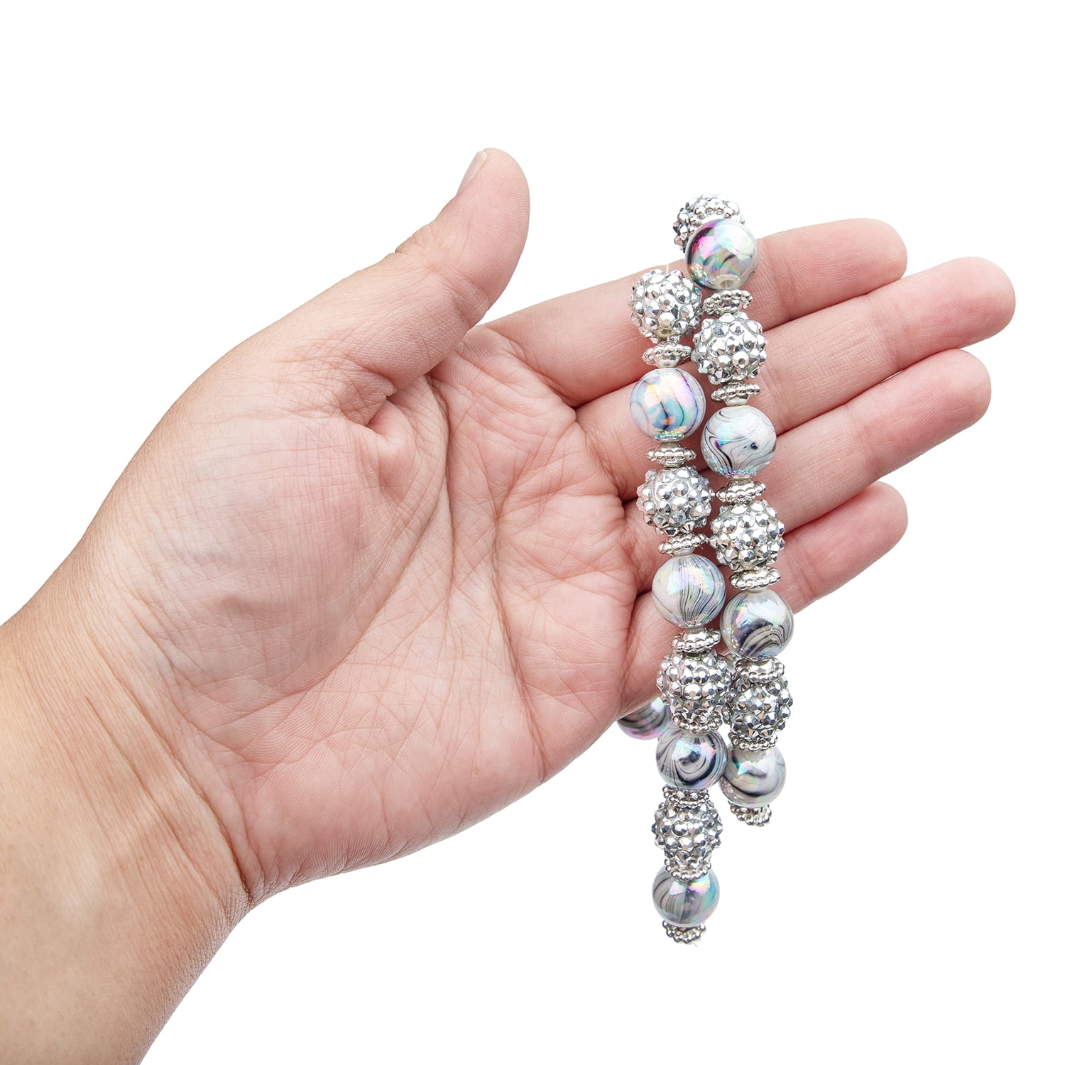 (2 pack) Cousin DIY 17-Inch Acrylic Shamballa Loose Bead Strand - 62 Silver and White Beads - Unisex Crafting Supplies